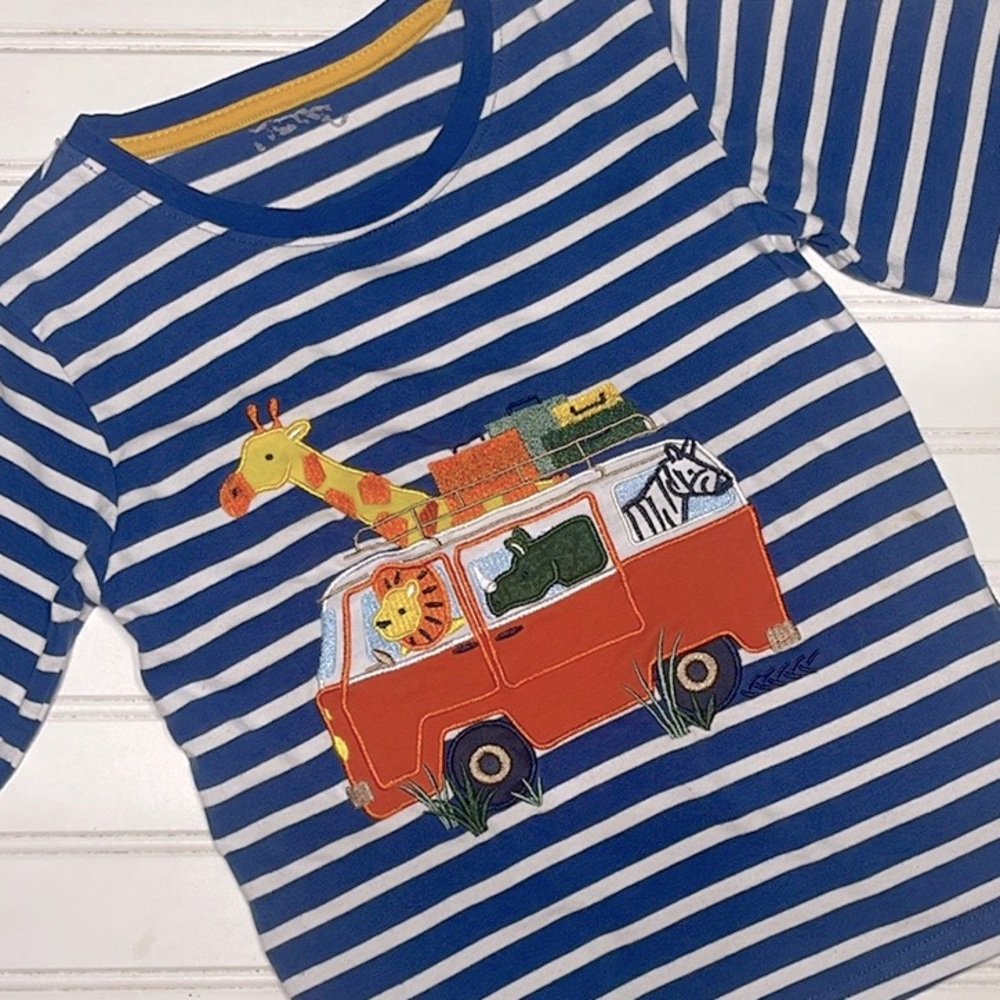 BOUTIQUE VGUC Safari Animals Embroidered Appliqué Long Sleeve Striped Shirt